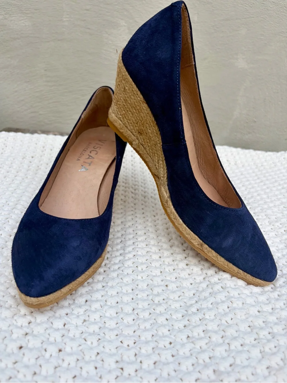 VISCATA Barcelona Navy Suede Espadrille Wedge Pumps EU 38 US 7.5 Made in Spain